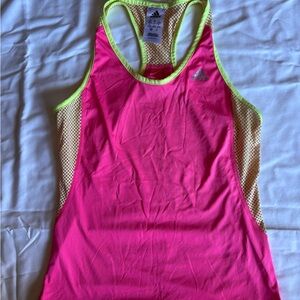 Adidas Neon Pink & Yellow Mesh Racerback Running Tank Top - Size Small